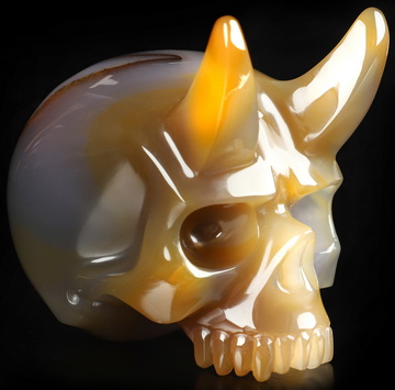 3.4" Premium Brazilian Agate Hand Carved Crystal Skull Fine Art Sculpture, Crystal Healing