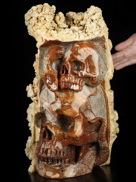 10.1" Agate Hand Carved Crystal Skull and Snakes Sculpture, Crystal Healing