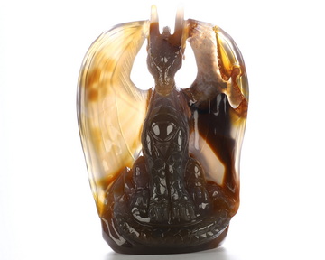 5.0" Premium Brazilian Agate Hand Carved Crystal Dragon Fine Art Sculpture, Crystal Healing