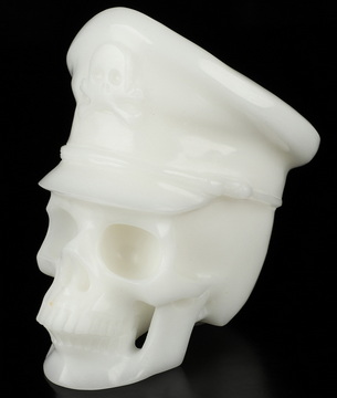 5.0" White Jade Hand Carved Pirate Crystal Skull Fine Art Sculpture, Crystal Healing