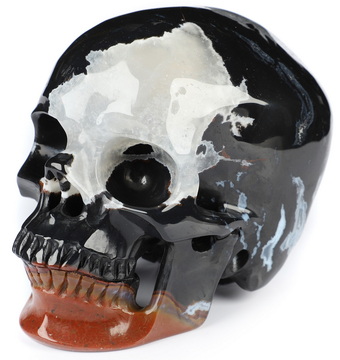 3.9" Black Zebra Agate Hand Carved Crystal Skull, Super Realistic, Crystal Healing