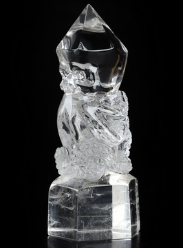 4.2" Quartz Rock Crystal Hand Carved Crystal Skull and Octopus Sculpture, Crystal Healing