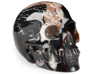 3.5" Black Zebra Agate Hand Carved Crystal Skull, Realistic, Crystal Healing