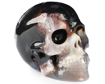 3.0" Black Zebra Agate Hand Carved Crystal Skull, Realistic, Crystal Healing