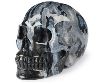 3.5" Black Zebra Agate Hand Carved Crystal Skull, Realistic, Crystal Healing