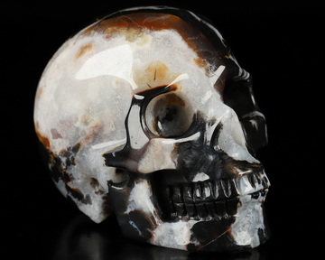 3.5" Black Zebra Agate Hand Carved Crystal Skull, Realistic, Crystal Healing