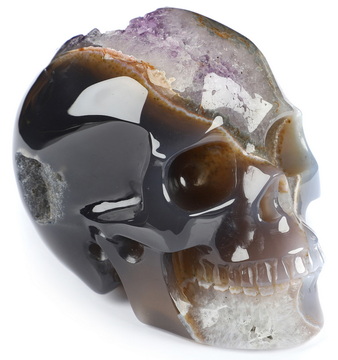 3.5" Agate Amethyst Geode Hand Carved Crystal Skull, Realistic, Crystal Healing