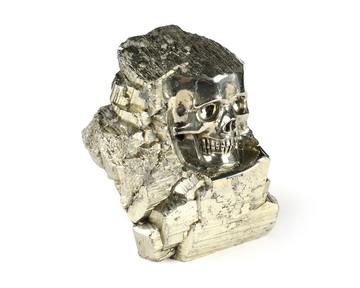 2.7" Pyrite Hand Carved Crystal Skull Fine Art Sculpture, Crystal Healing