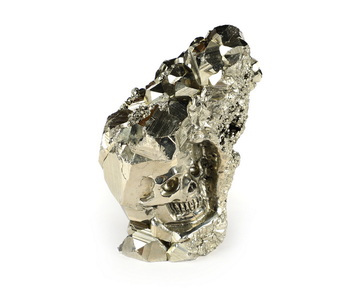 2.8" Pyrite Hand Carved Crystal Skull Fine Art Sculpture, Crystal Healing