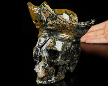 5.5" Ocean Jasper Hand Carved Pirate Crystal Skull Sculpture, Crystal Healing