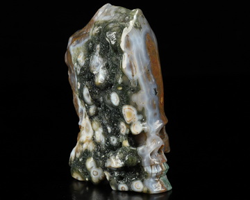 3.9" Ocean Jasper Hand Carved Crystal Skull Fine Art Sculpture, Crystal Healing