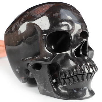 Lifesized 6.9" Chinese Bloodstone Hand Carved Crystal Skull, Super Realistic, Crystal Healing