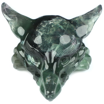 4.9" Fluorite Hand Carved Crystal Fox Fine Art Sculpture, Crystal Healing