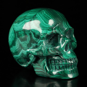 Gemstone 1.9" Malachite Hand Carved Crystal Skull, Realistic, Crystal Healing