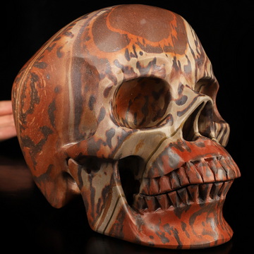 Lifesized 6.9" Australian Print Stone Hand Carved Crystal Skull, Super Realistic, Crystal Healing