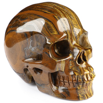 5.0" Tiger Iron Eye Hand Carved Crystal Skull, Realistic, Crystal Healing