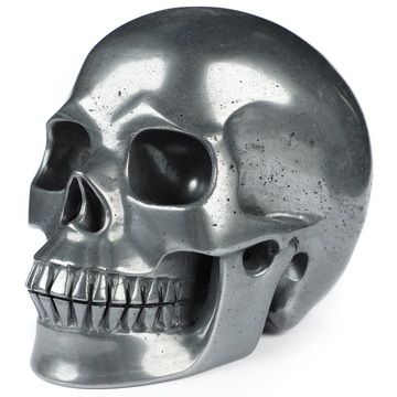 5.0" Hematite Hand Carved Crystal Skull, Realistic, Crystal Healing