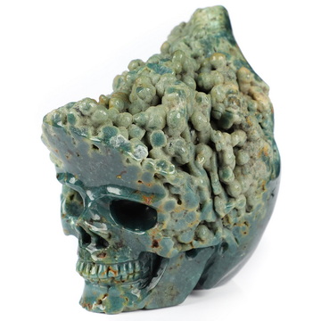4.1" Green Grape Agate Hand Carved Crystal Skull Fine Art Sculpture, Crystal Healing