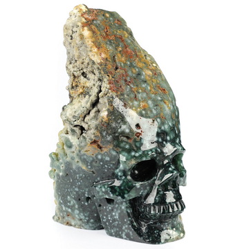 3.9" Green Grape Agate Hand Carved Crystal Skull Fine Art Sculpture, Crystal Healing