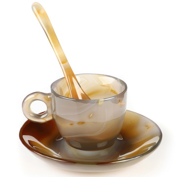 5.1" Premium Brazilian Agate Hand Carved Crystal Coffee/Tea Cup Set, Crystal Healing