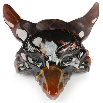 5.4" Black Zebra Agate Hand Carved Crystal Fox Fine Art Sculpture, Crystal Healing