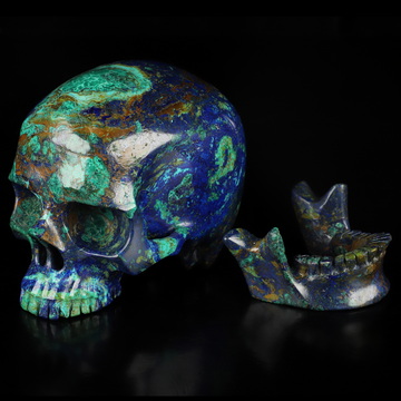 4.9" Azurite & Malachite Hand Carved Crystal Detachable Skull Sculpture, Crystal Healing