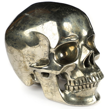 5.1" Pyrite Hand Carved Crystal Skull, Super Realistic, Crystal Healing