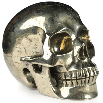 4.9" Pyrite Hand Carved Crystal Skull, Realistic, Crystal Healing