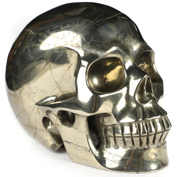 5.0" Pyrite Hand Carved Crystal Skull, Realistic, Crystal Healing