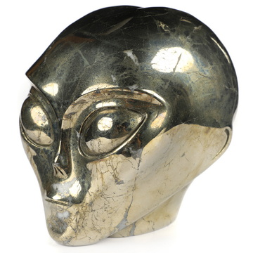 4.1" Pyrite Star Being Female Alien Crystal Skull Companion, Hand Carved Gemstone Fine Art Sculpture, Reiki Healing Stone Statue