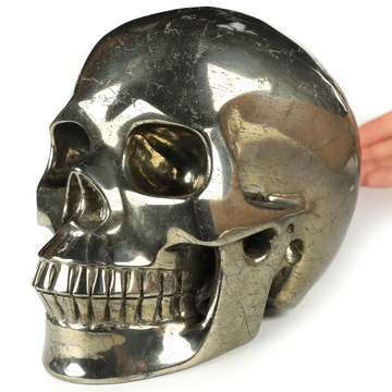 Lifesized 6.7" Pyrite Hand Carved Crystal Skull, Realistic, Crystal Healing