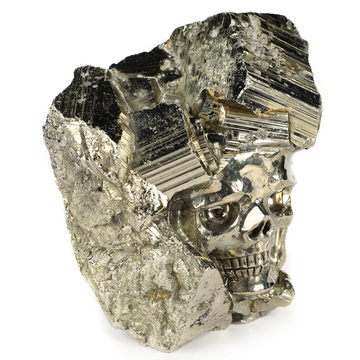 3.3" Pyrite Hand Carved Crystal Skull Fine Art Sculpture, Crystal Healing