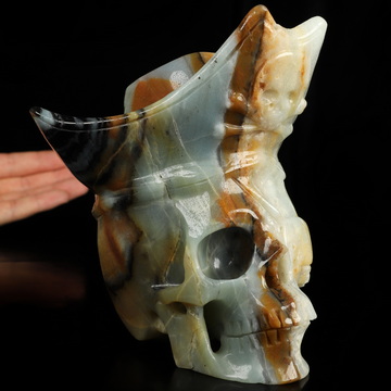5.5" Chinese Amazonite Hand Carved Pirate Crystal Skull Sculpture, Crystal Healing