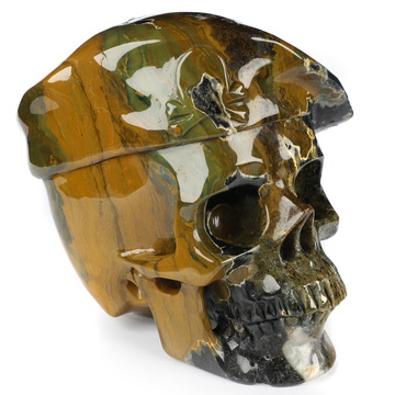 5.4" Ocean Jasper Hand Carved Beret Crystal Skull Sculpture, Crystal Healing