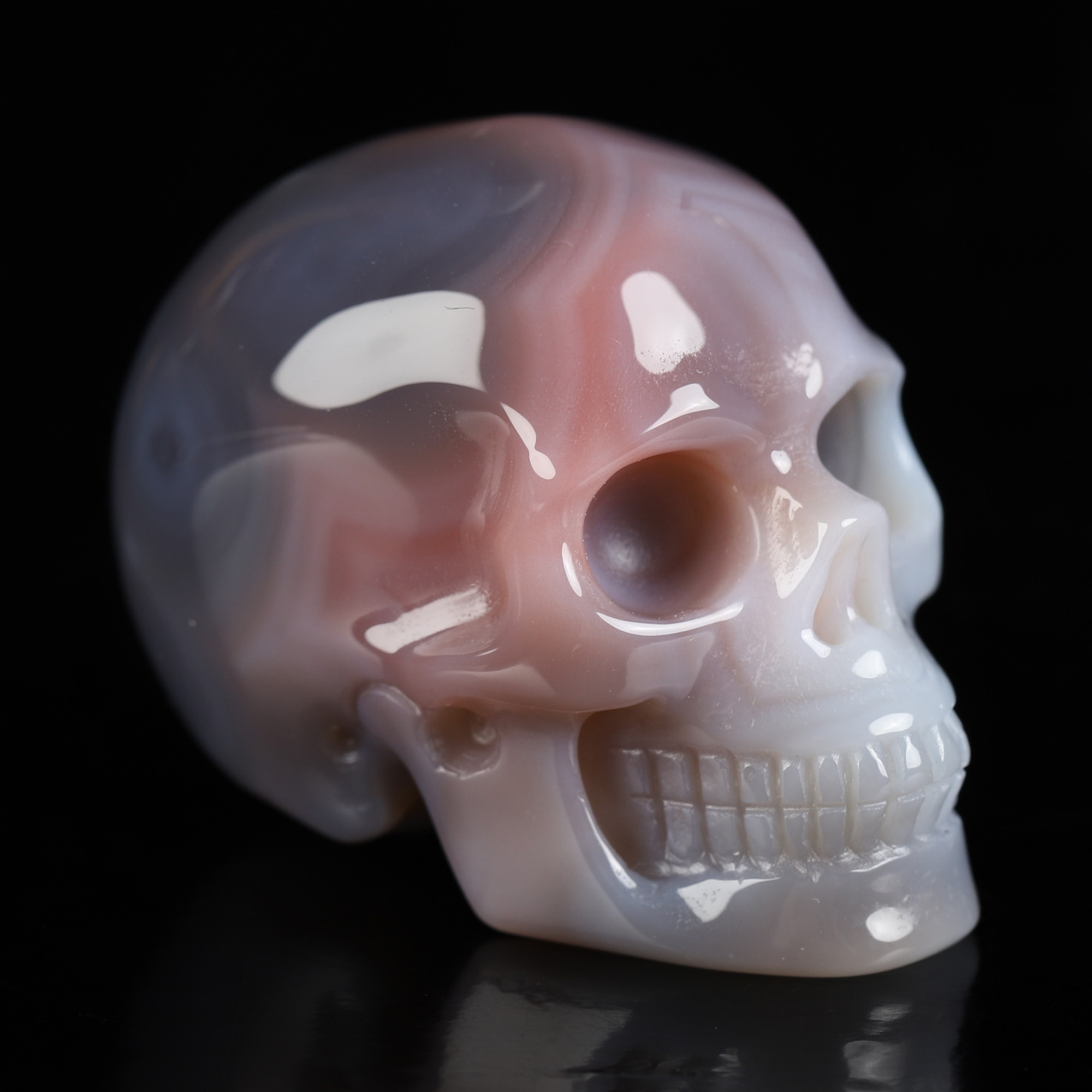 Gemstone 1.9" Mozambique Agate Hand Carved Crystal Skull, Realistic, Crystal Healing