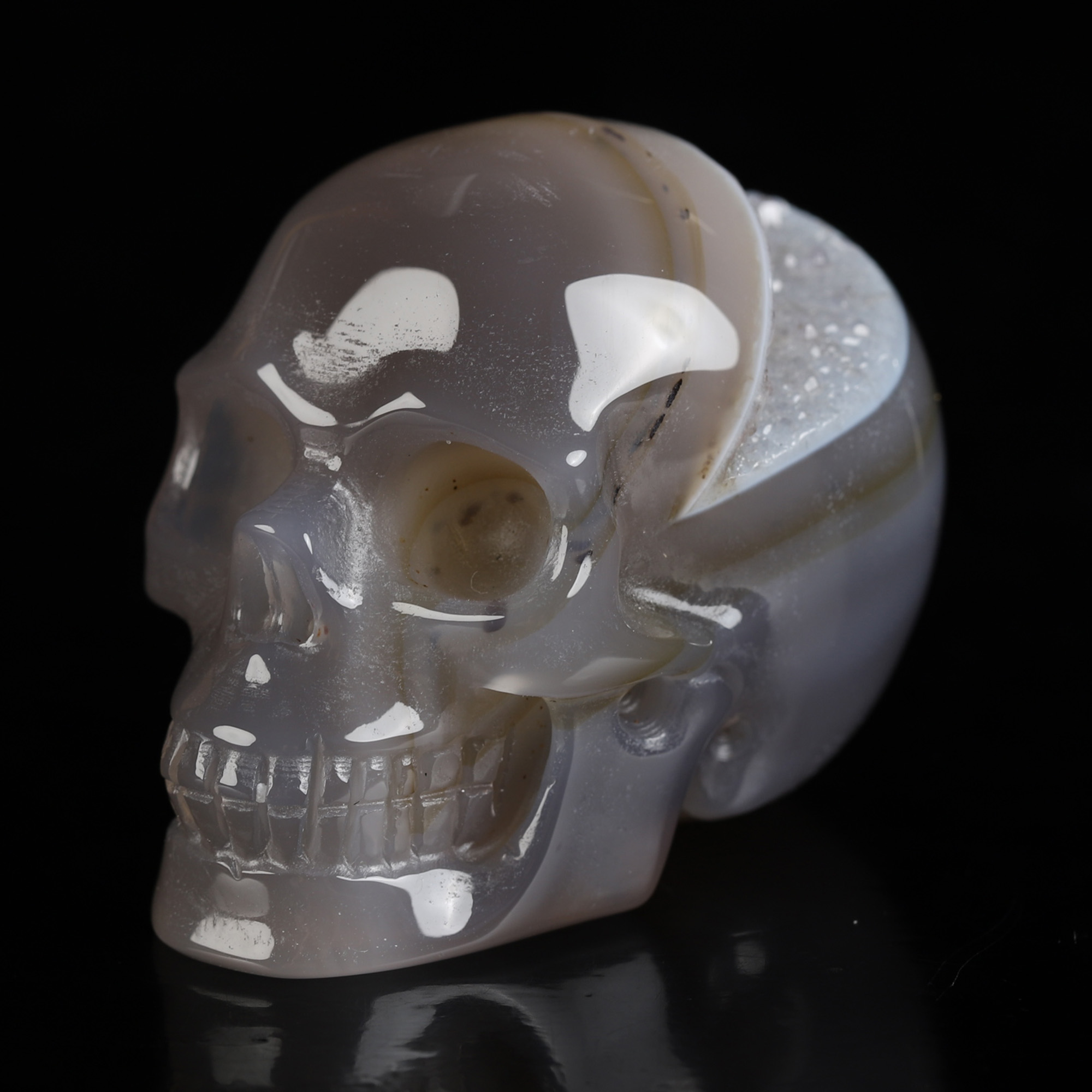 2.0" Premium Brazilian Agate Hand Carved Crystal Skull, Realistic, Crystal Healing