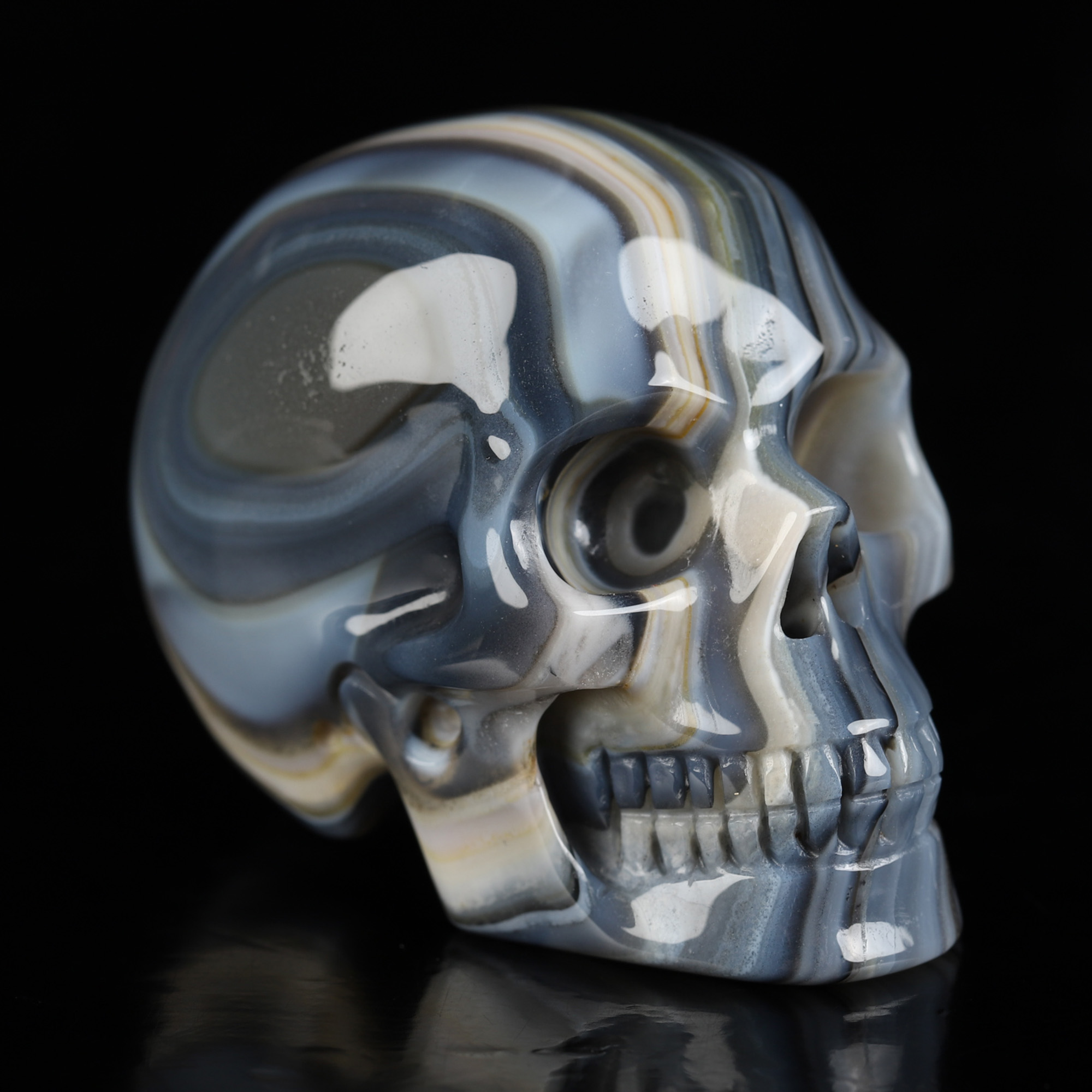 2.0" Premium Brazilian Agate Hand Carved Crystal Skull, Realistic, Crystal Healing