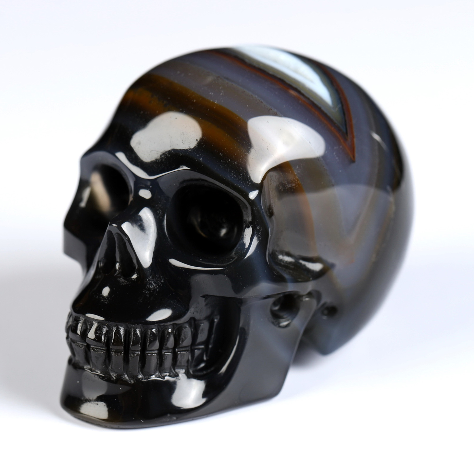 2.0" Black Zebra Agate Hand Carved Crystal Skull, Realistic, Crystal Healing