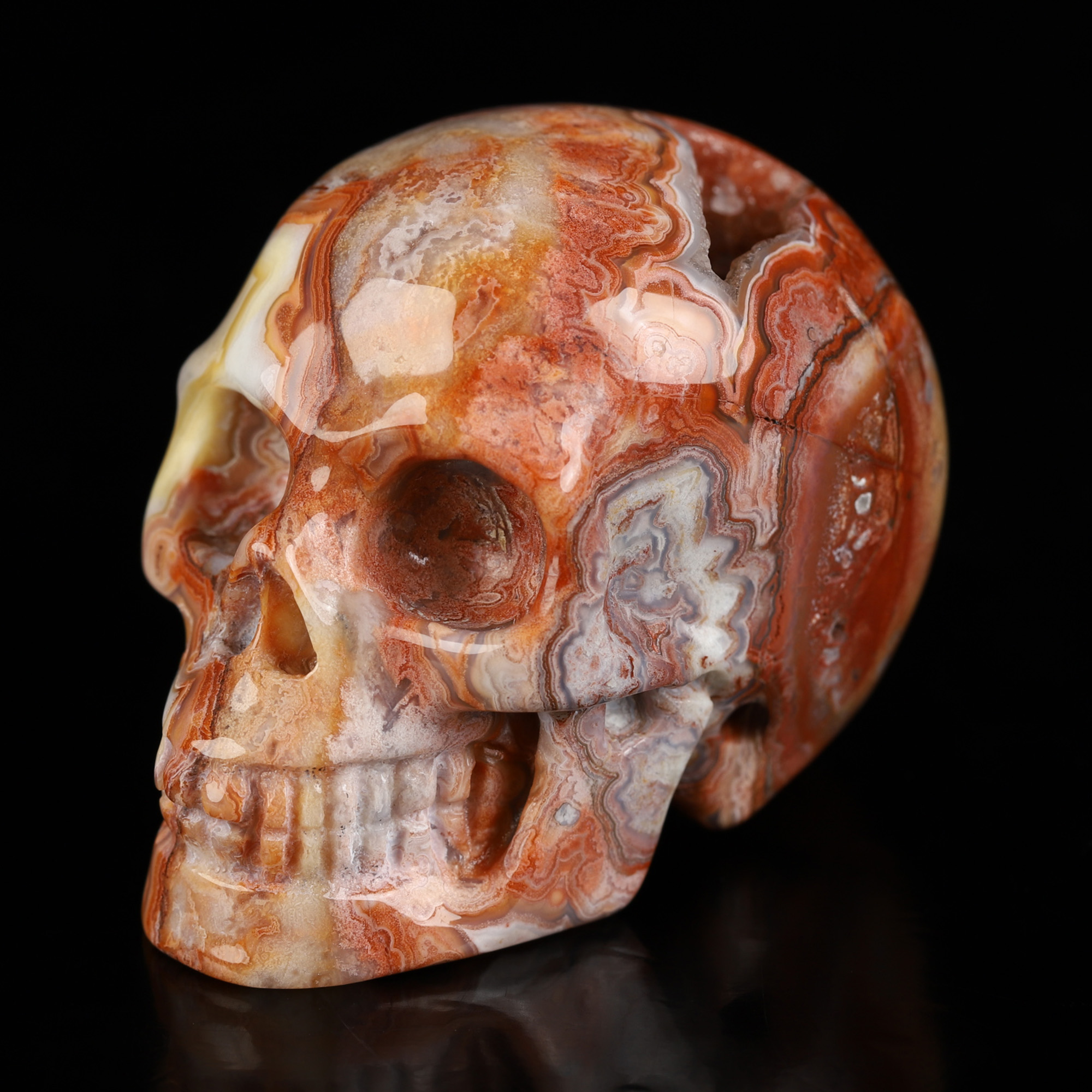 Gemstone 2.0" Red Crazy Lace Agate Hand Carved Crystal Skull, Realistic, Crystal Healing