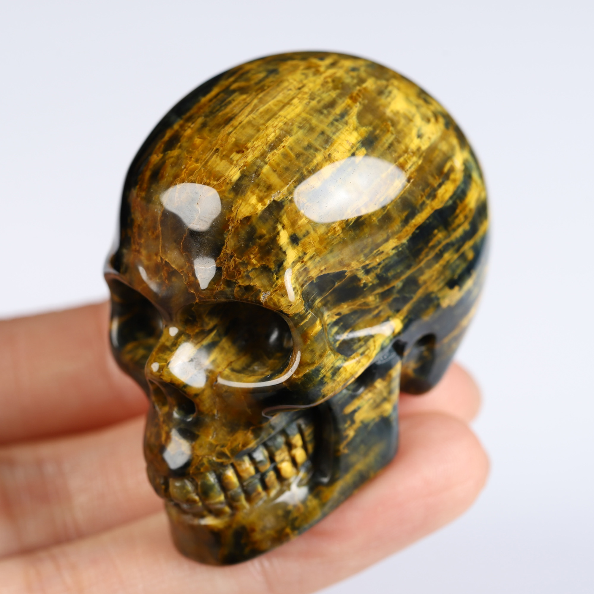 2.0" New Pietersite Hand Carved Crystal Skull, Realistic, Crystal Healing