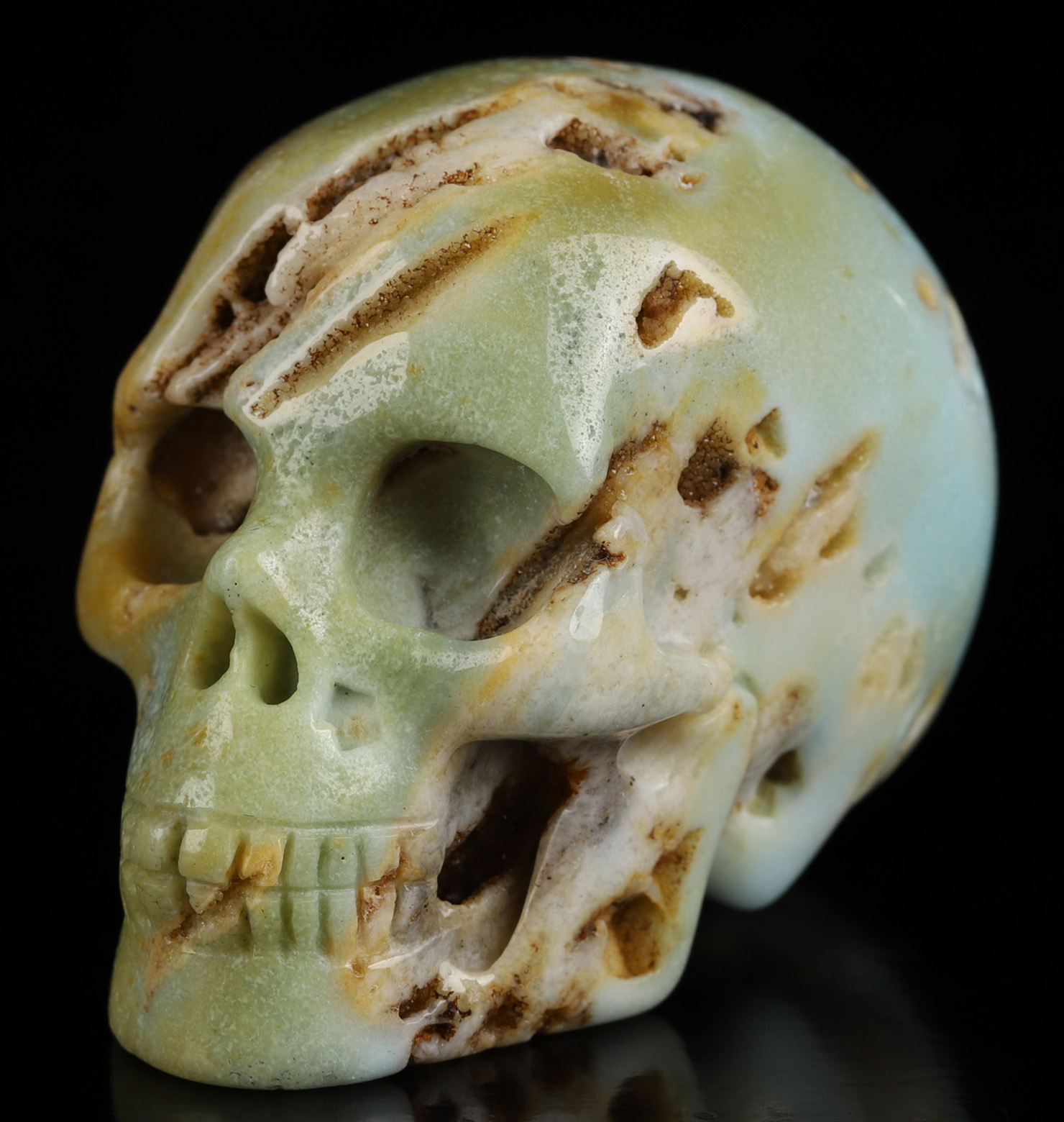 2.0" Chinese Amazonite Hand Carved Crystal Skull, Realistic, Crystal Healing