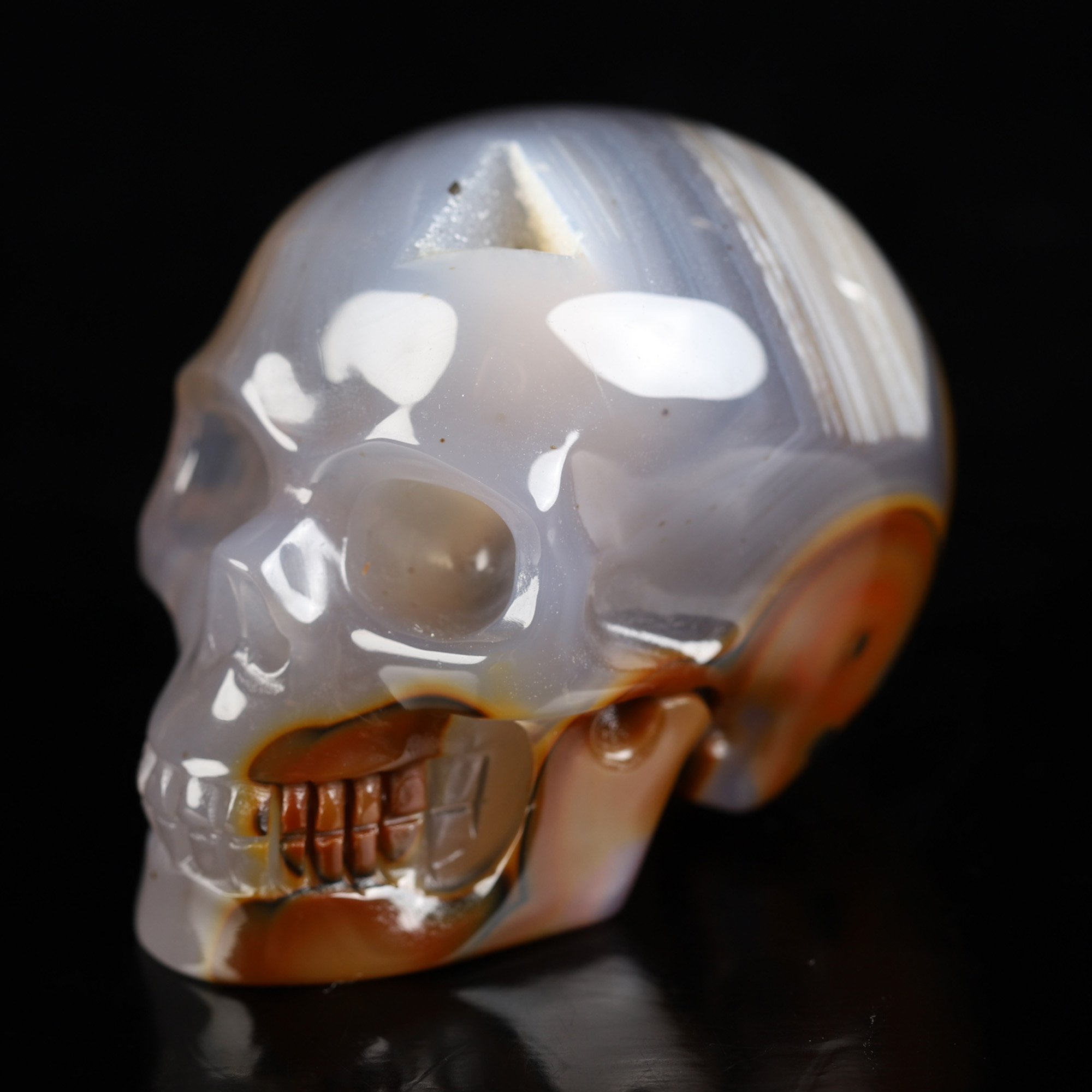 2.0" Agate Geode Hand Carved Crystal Skull, Realistic, Crystal Healing