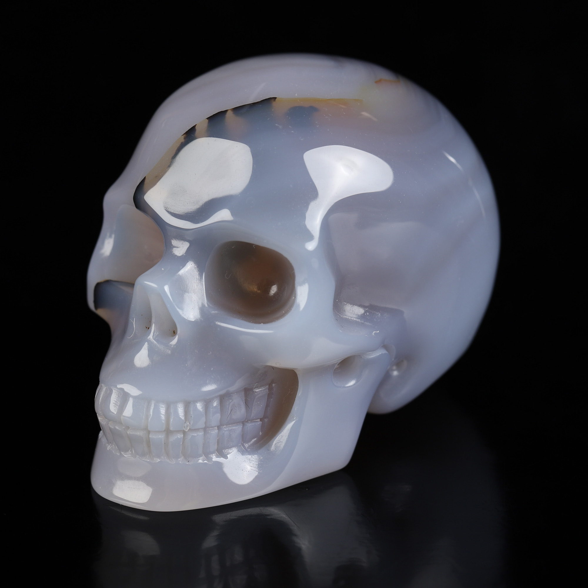 2.0" Agate Hand Carved Crystal Skull, Realistic, Crystal Healing