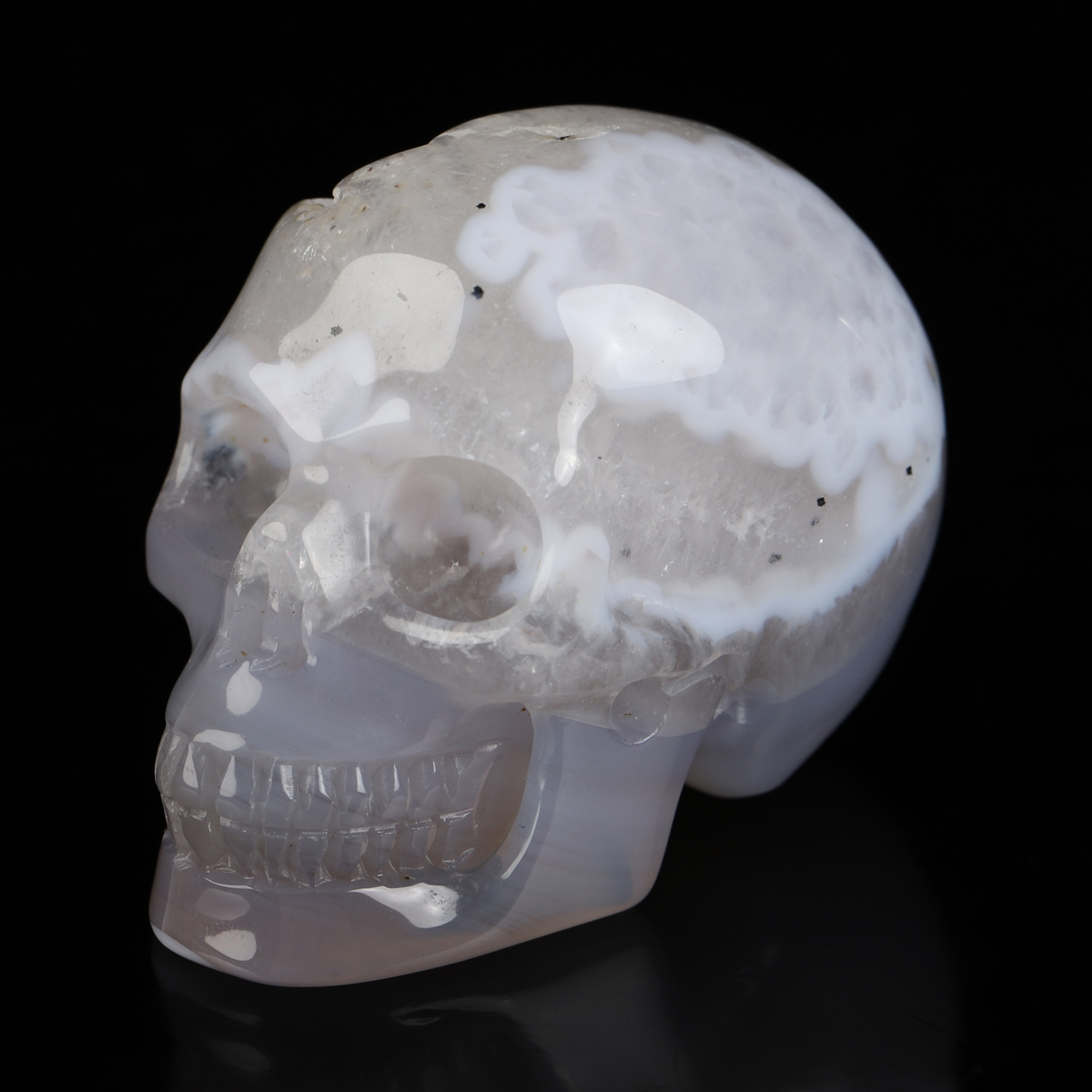 2.0" Agate Geode Hand Carved Crystal Skull, Realistic, Crystal Healing