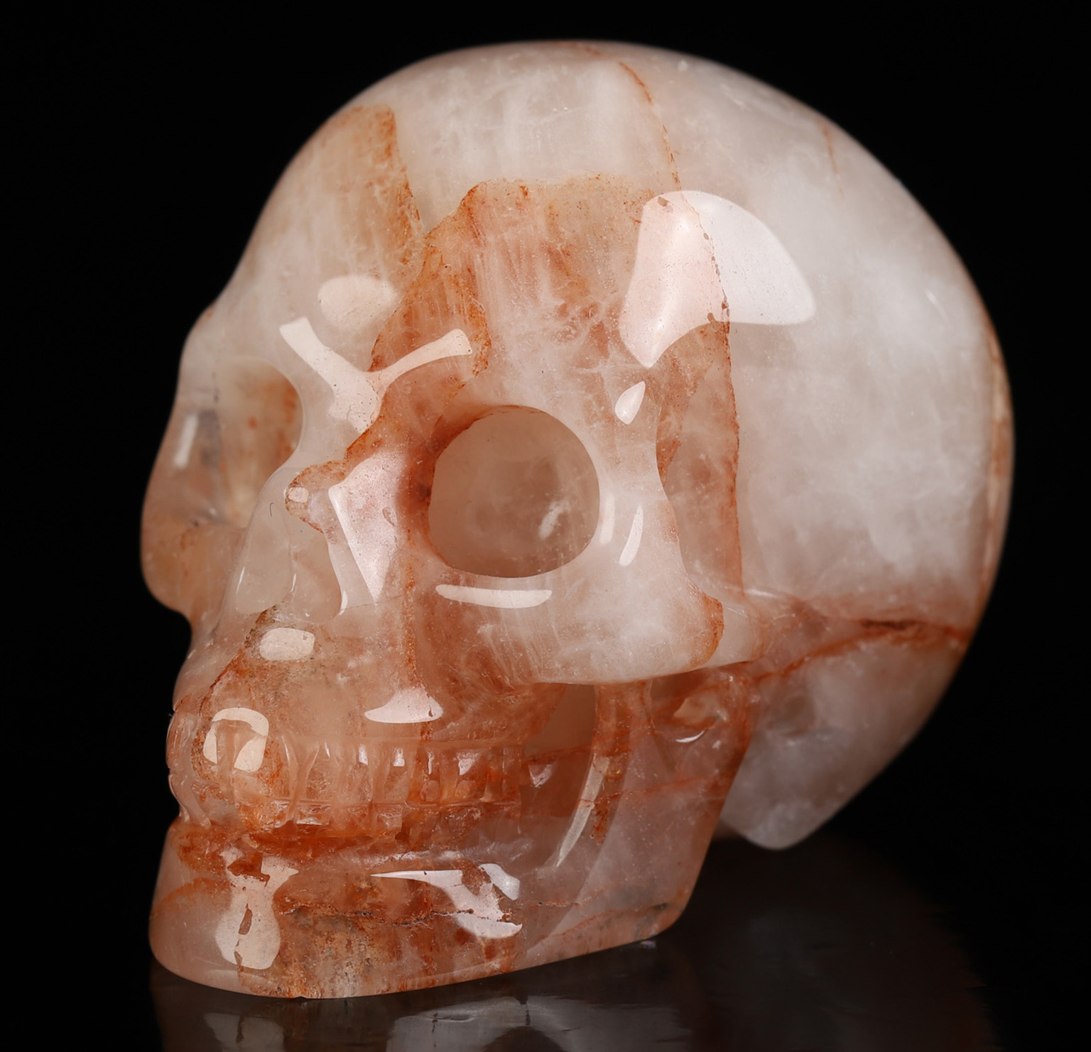 2.0" Fire Quartz Hand Carved Crystal Skull, Realistic, Crystal Healing
