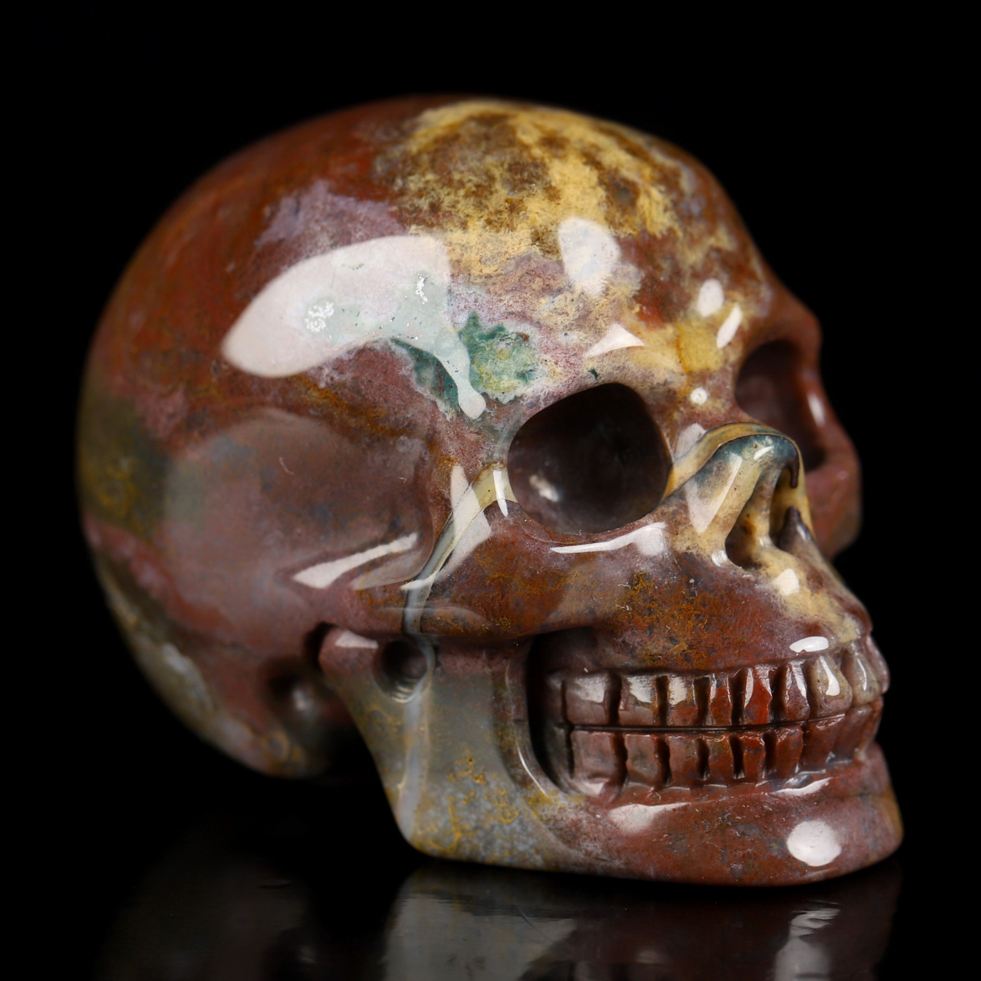 2.0" Indian Agate Hand Carved Crystal Skull, Realistic, Crystal Healing