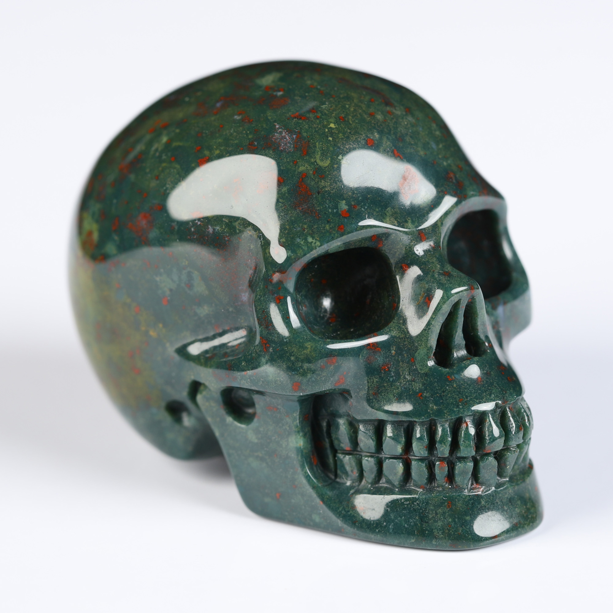 2.0" Bloodstone Hand Carved Crystal Skull, Realistic, Crystal Healing