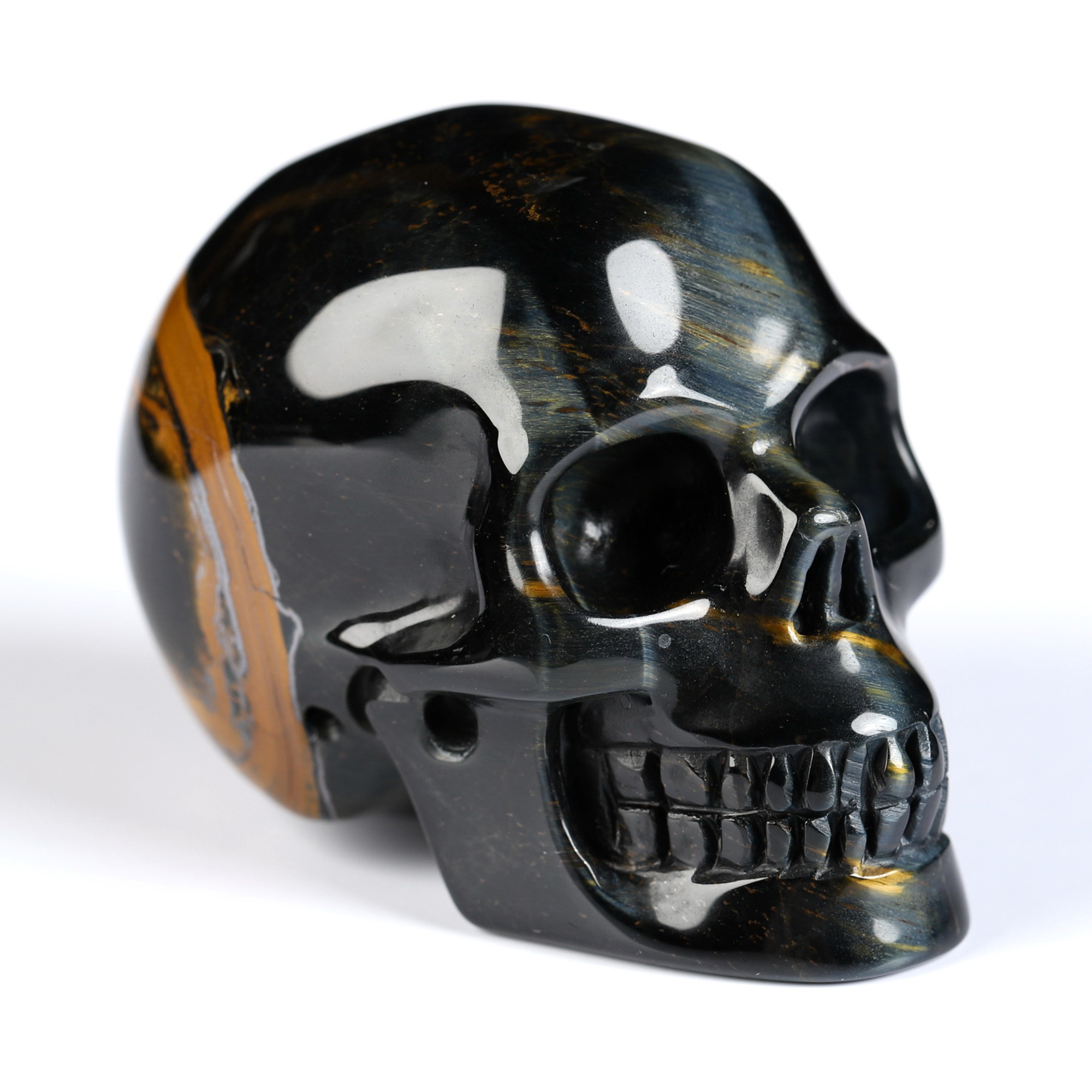 2.0" Blue Tiger's Eye Hand Carved Crystal Skull, Realistic, Crystal Healing