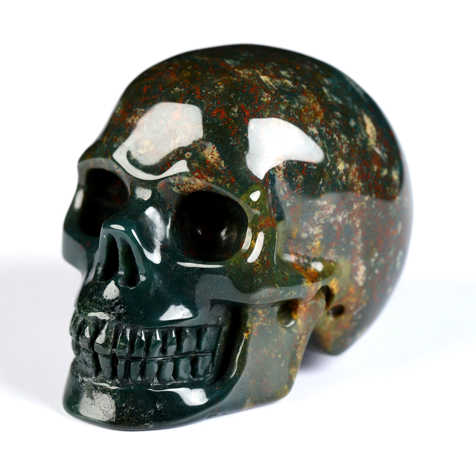 2.0" Bloodstone Hand Carved Crystal Skull, Realistic, Crystal Healing