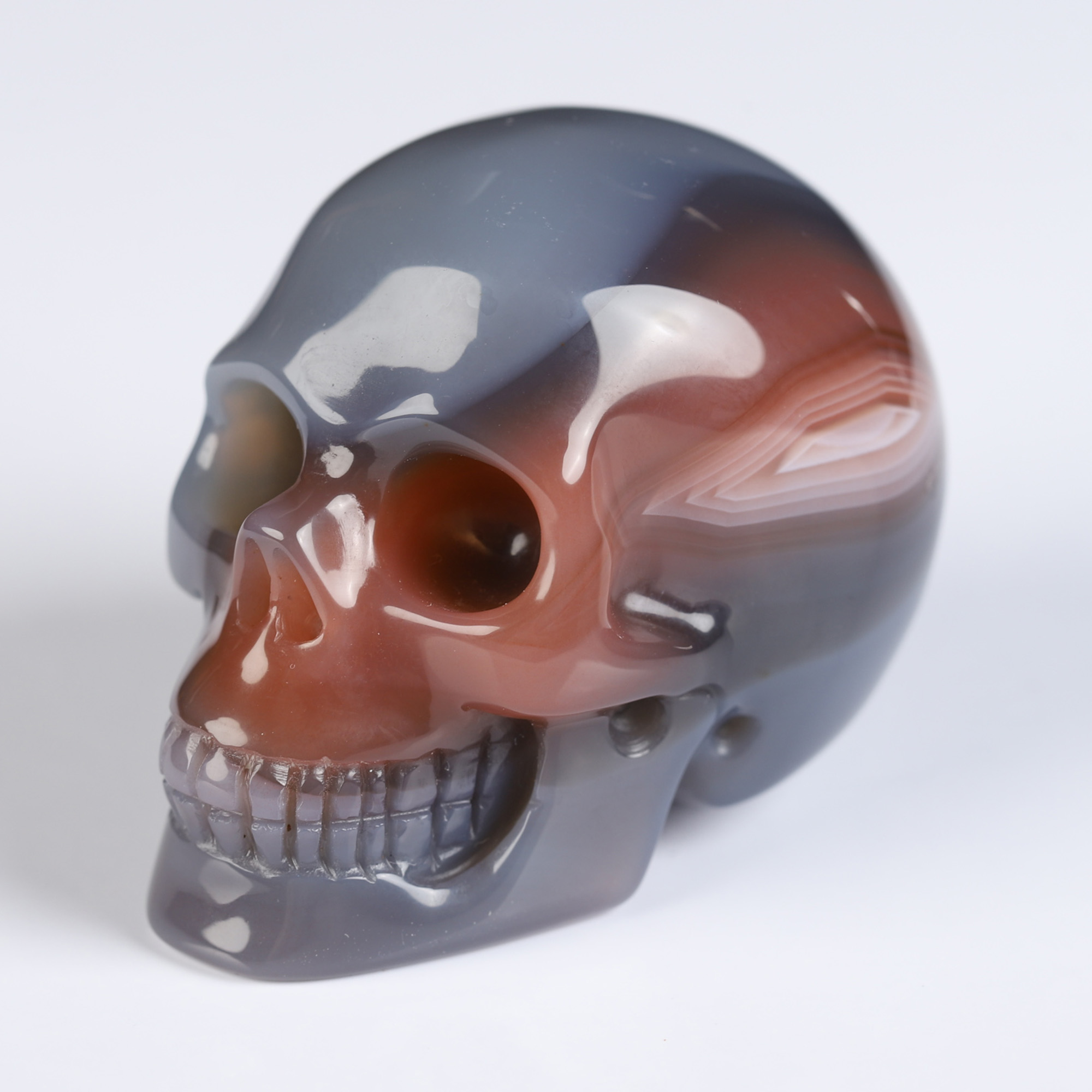 Gemstone 1.8" Mozambique Agate Hand Carved Crystal Skull, Realistic, Crystal Healing